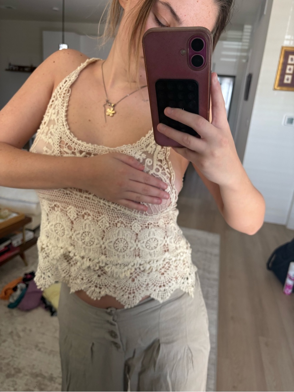 Roommates Cream Crochet Lace Camisole